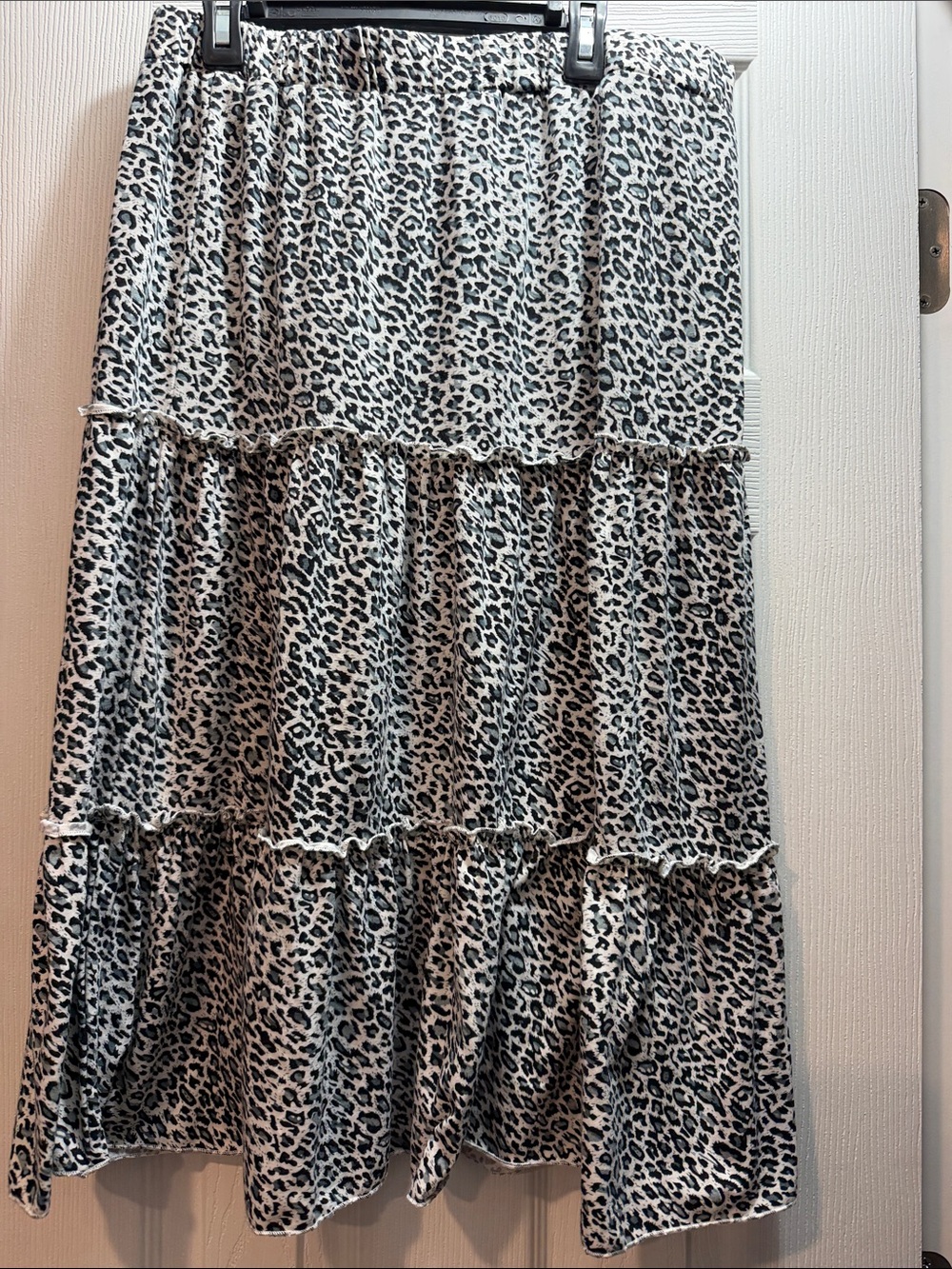 Tickled Teal Black and White Leopard Tiered Skirt